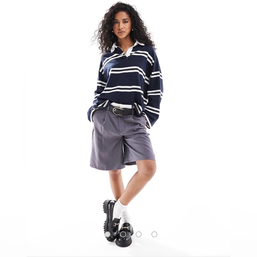 NWT Abercrombie & Fitch Contrast Stripe Rugby Top in Navy Multi Size Small